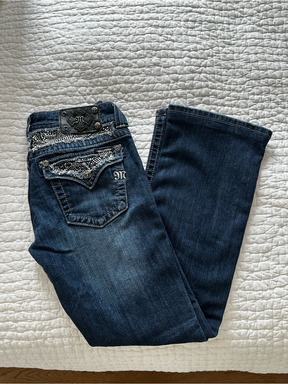 MISS ME Dark Blue Embellished Boot Cut Jeans